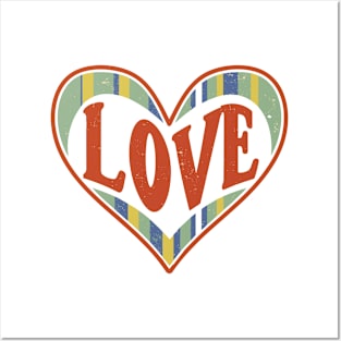 Love Heart Shaped Retro Rainbow Distressed Logo Design Posters and Art